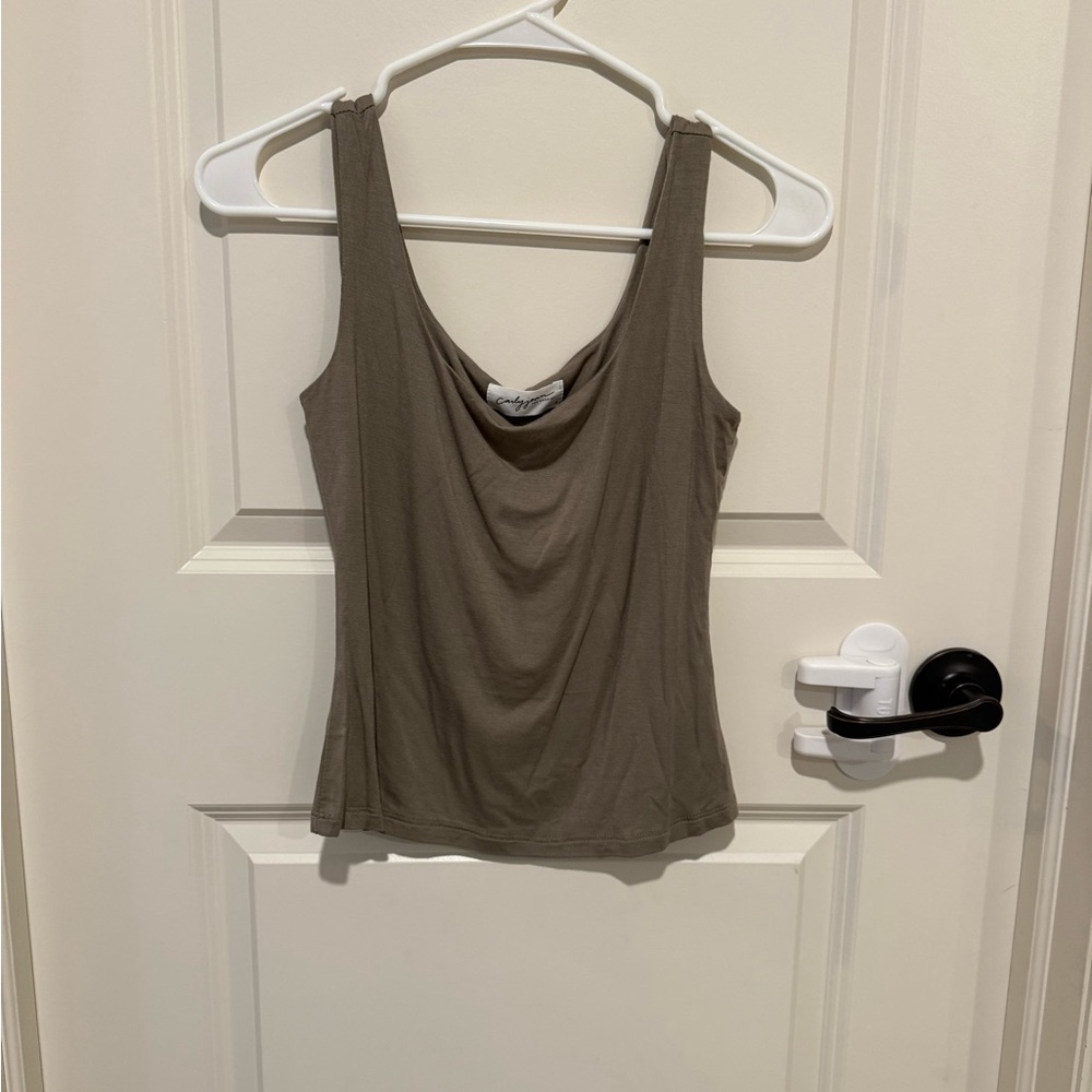 Carly Jean Los Angeles Khaki Drape Tank Top